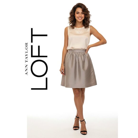 ANN TAYLOR - the Loft, Gray/silver 100% silk skirt - Picture 1 of 8